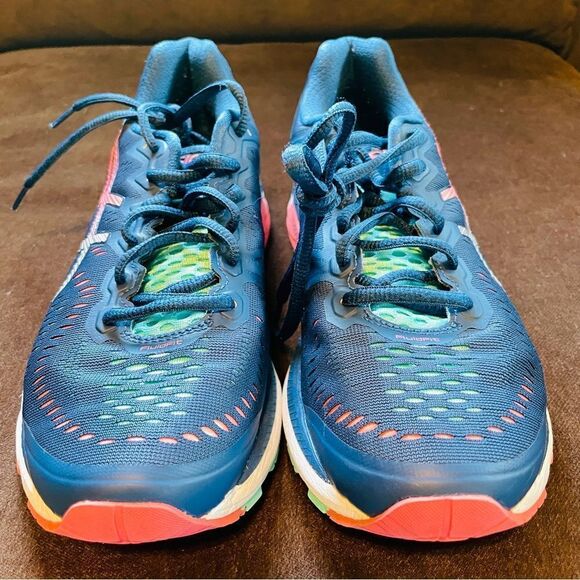 Asics GEL Kayano 23 Dark Navy Orange Turquoise running shoes 7.5 US 39 EUR - Picture 2 of 8